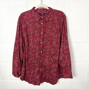 Chaps Long Sleeve Button Up Shirt Plus Size‎ 2X Red Paisley Preppy Americana